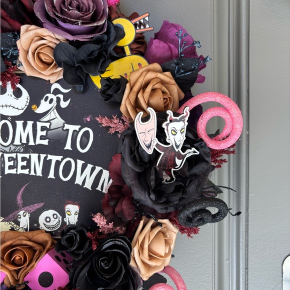 Halloween Town Wreath with Pink and Black Roses - Picture 6 of 6